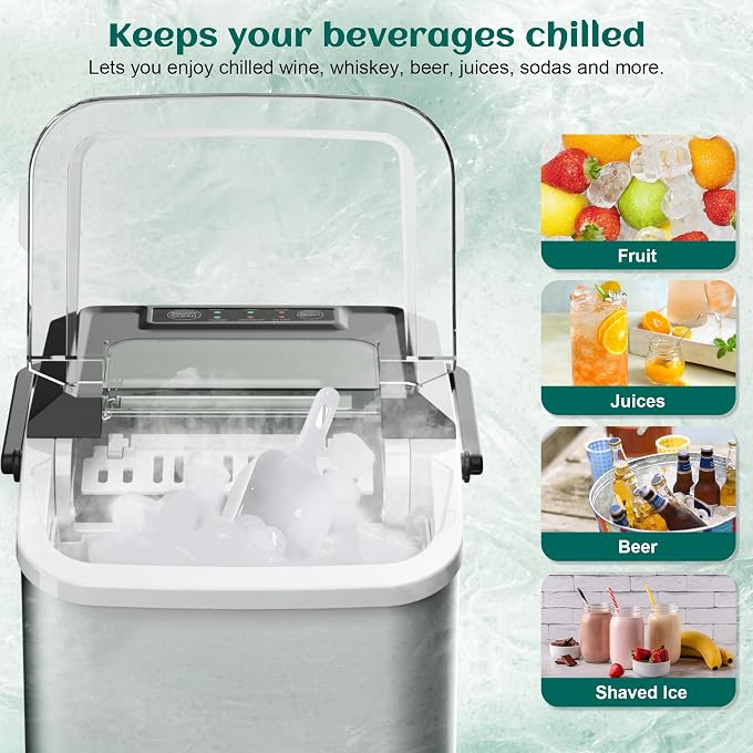 MAINE Bullet Ice Maker, Counter Top Ice Maker with Portable Carrying Handle, 33 lb/24H Portable Ice Maker Suitable for Home, Office, Kitchen, RV, 9 Cubes Ready in 7-8 Mins - Image 3