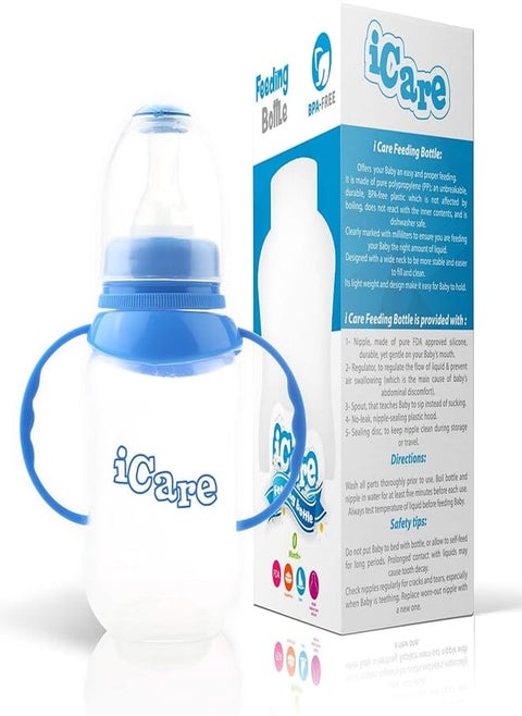 Icare feeding bottle bpa- free with handle- 150 ml - blue