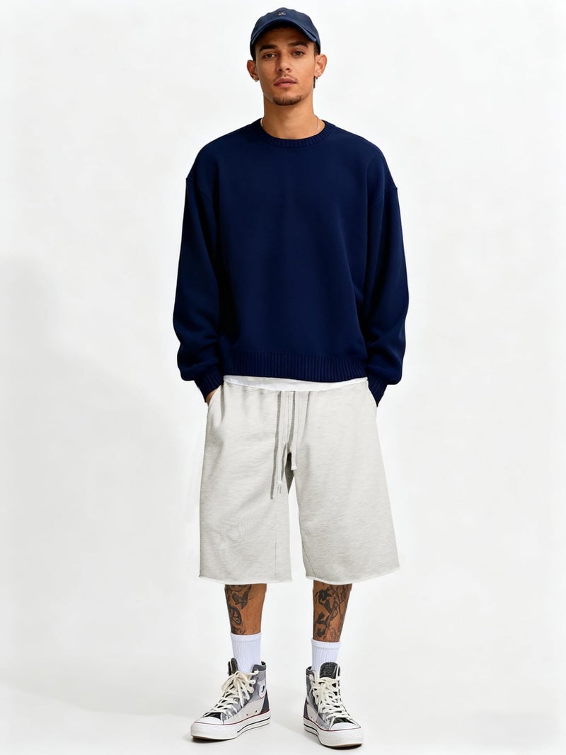 JMIERR 2026 Men's Baggy Sweat Shorts Lightweight Under Knee Casual Raw Hem Drawstring Y2K Shorts Loose Fit Gym Shorts - Image 2