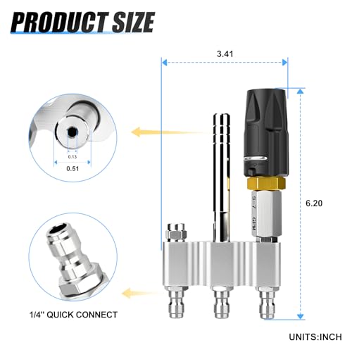 MEANLIN Stainless Steel Adjustable Downstream Soft Wash Nozzle 3 in 1 Shooter Tip M5 Twist Nozzle with 14 Quick Connect 0 to 60 Spray Pattern for Use with Pressure Washer 37 GPM - Image 3