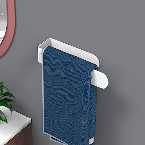 HUFEEOH Adhesive Hand Towel Holder, Kitchen Towel Rack Towel Bars Wall Mounted, Stainless Steel Bath Towel Holder for Bathroom Hotel Kitchen (8 inch, White) - Image 2