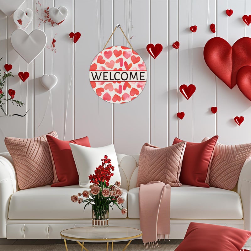 YUNKKIN Valentines Day Door Decorations Heart Wreath Heart Wall Decor Wooden Valentines Day Wreaths for Front Door Hanger Welcome Sign Hanging Decorations for Porch Wall Indoor Home Decor - Image 4
