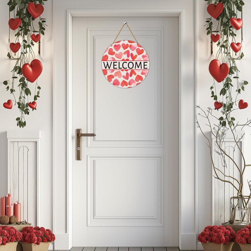 YUNKKIN Valentines Day Door Decorations Heart Wreath Heart Wall Decor Wooden Valentines Day Wreaths for Front Door Hanger Welcome Sign Hanging Decorations for Porch Wall Indoor Home Decor - Image 3