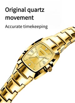 BONARGER Womens waterproof quartz watch（Gold watch，Women's quartz watch waterproof stainless steel watch small square watch luminous watch gold watch business fashion simple luxury watch retro small）  - Image 2