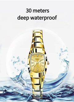 BONARGER Womens waterproof quartz watch（Gold watch，Women's quartz watch waterproof stainless steel watch small square watch luminous watch gold watch business fashion simple luxury watch retro small）  - Image 4