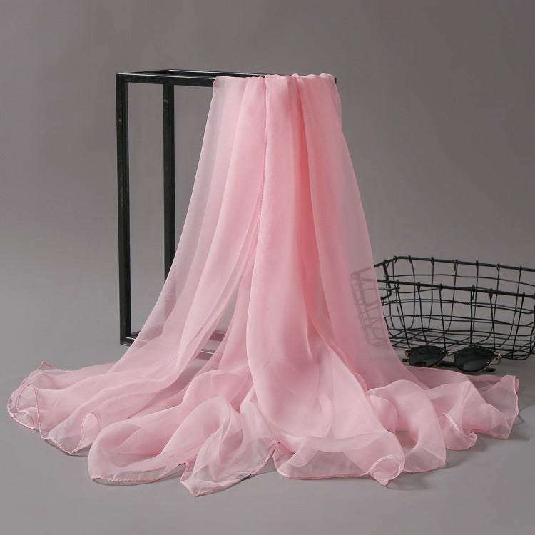Summer Large Silk Scarf Solid Color Beach Shawl Pink