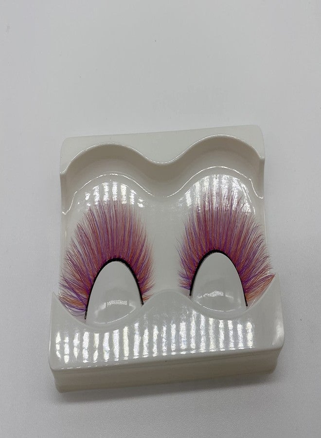 Alluring Synthetick Mink Lashes Reusable 3D Strip False Eyelashes Hand-made Cat-Eye, Fun Color Lashes - DARK PINK mixed w/Purple/Orange - Image 3