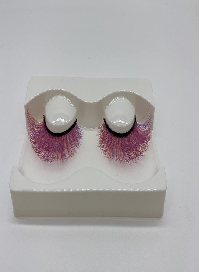 Alluring Synthetick Mink Lashes Reusable 3D Strip False Eyelashes Hand-made Cat-Eye, Fun Color Lashes - DARK PINK mixed w/Purple/Orange - Image 2