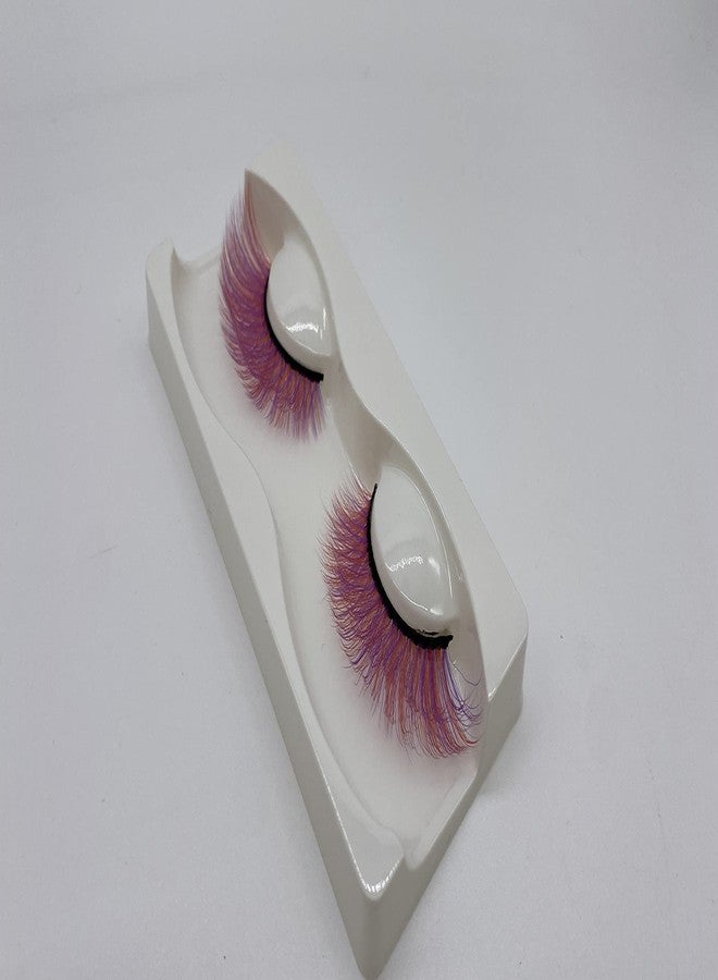 Alluring Synthetick Mink Lashes Reusable 3D Strip False Eyelashes Hand-made Cat-Eye, Fun Color Lashes - DARK PINK mixed w/Purple/Orange - Image 1