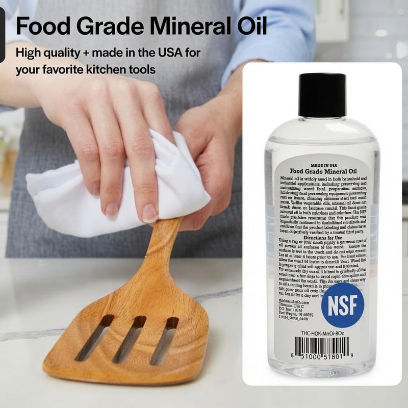 Thirteen Chefs Mineral Oil - 8 oz Food Grade Conditioner for Wood Cutting Board, Countertop & Butcher Block, Lubricant for Knife or Meat Grinder - Safe USP Finish on Marble, Soapstone - Image 3