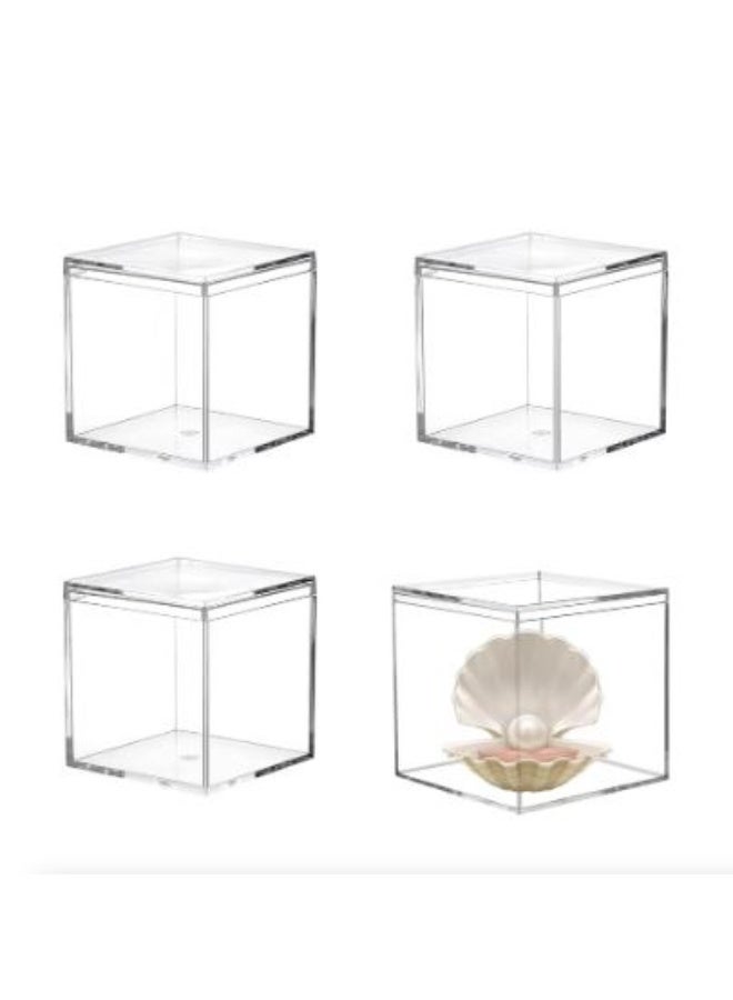 4 Packs Clear Acrylic Box Square Cube Plastic Storage Box with Lid for Candy Pill and Tiny Jewelry - Image 1