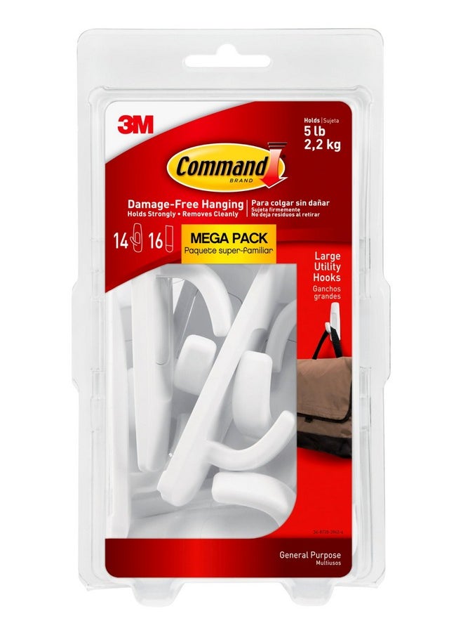 Command Command Large Utility Hooks, Holds up to 5 lb, 14 Hooks and 16 Command Strips, Damage Free Hanging Wall Hooks with Adhesive Strips, No Tools Adhesvie Hooks for Hanging Christmas Decorations  - Image 1