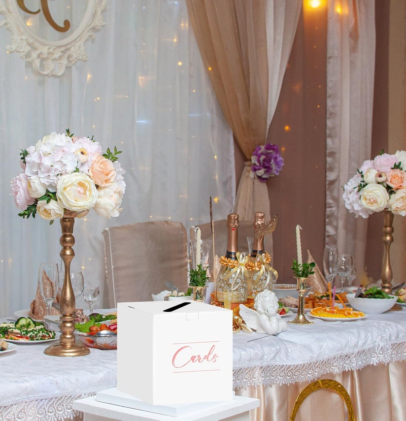 HEIPINIUYE White and Pink Card Box Wedding White Gift Card Box Holder for Party Wedding Baby Shower Birthday Raffle Box - Image 5