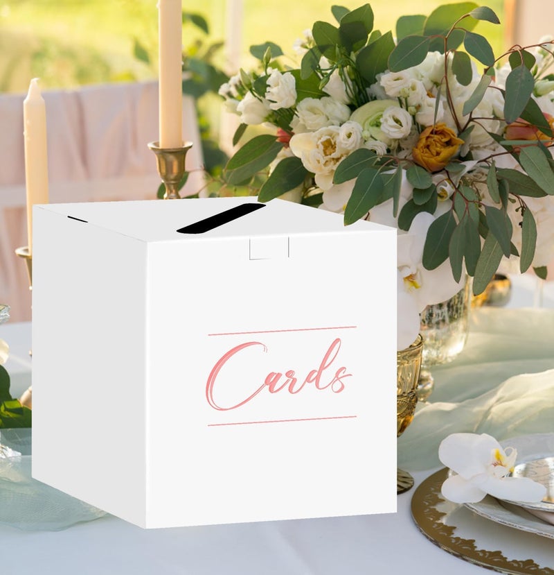 HEIPINIUYE White and Pink Card Box Wedding White Gift Card Box Holder for Party Wedding Baby Shower Birthday Raffle Box - Image 2