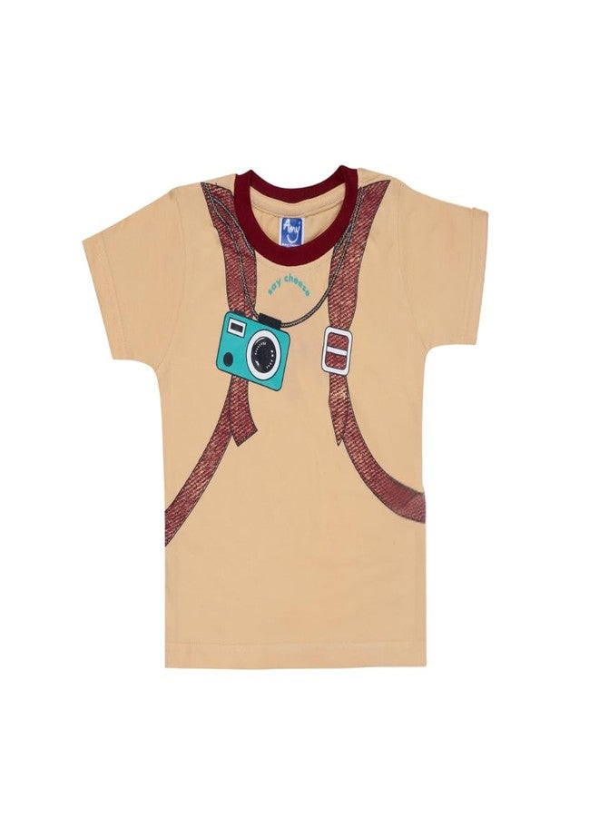AMY Infant Boys Casual T-shirt Shorts | 100% Cotton | Soft & Breathable Infant Baby Clothes | Outfit Perfect for Everyday Wear for Boys (BEIGE, 6-12 Months) - Image 4