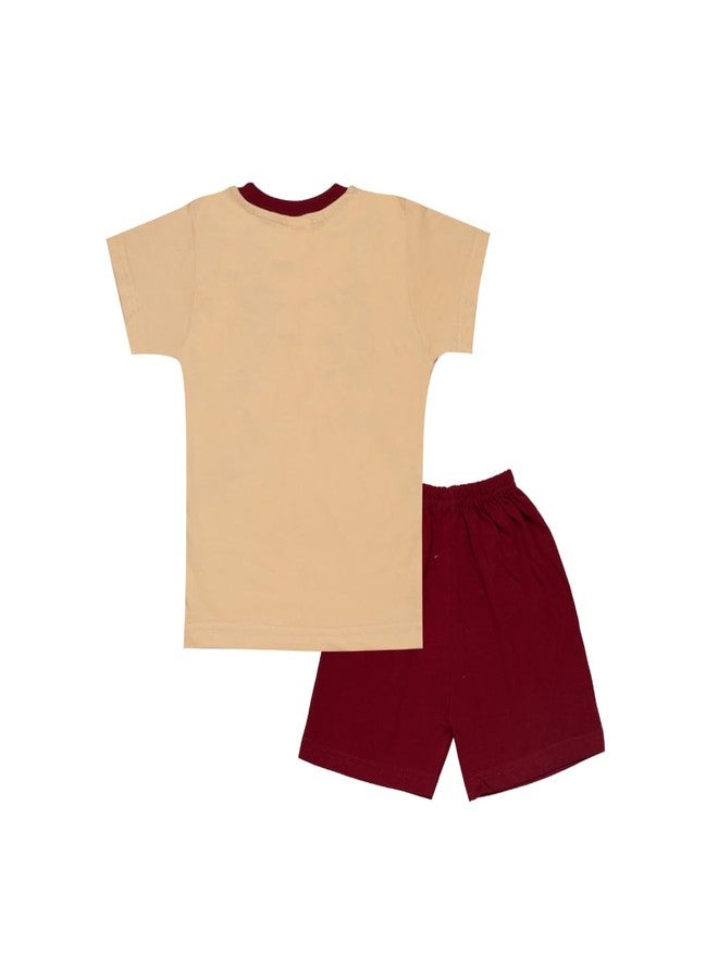 AMY Infant Boys Casual T-shirt Shorts | 100% Cotton | Soft & Breathable Infant Baby Clothes | Outfit Perfect for Everyday Wear for Boys (BEIGE, 6-12 Months) - Image 3