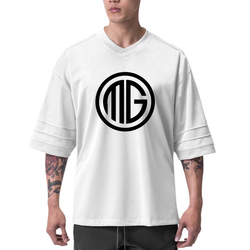 Muscle Men''s loose casual bottoming shirt half sleeve T-shirt summer quick-drying bodybuilding training clothes mesh breathable half sleeve - Image 3
