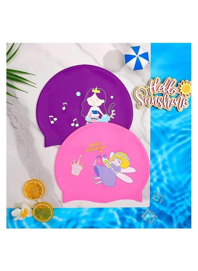 2 Pieces Kids Swimming Cap, Stretchable Waterproof Comfortable Hat, Durable Silicone Cap with Storage Bag - Image 5