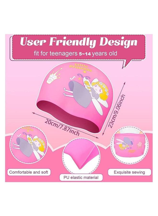 2 Pieces Kids Swimming Cap, Stretchable Waterproof Comfortable Hat, Durable Silicone Cap with Storage Bag - Image 2