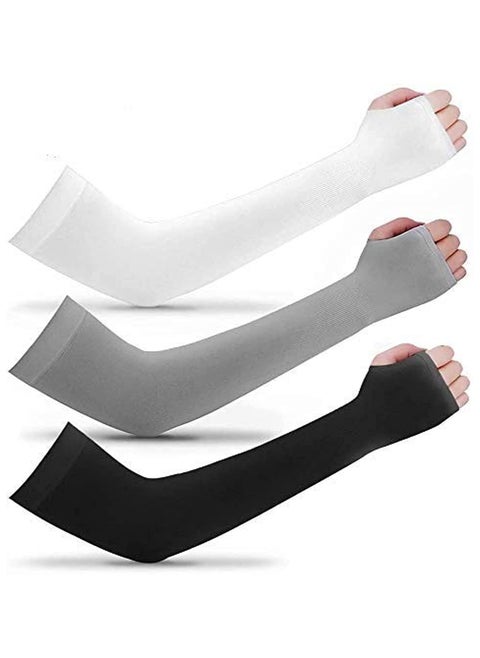 3-Pair UV Sun Protection Compression Arm Sleeves,UV Protection Cooler Arm Sleeves for Men & Women, Sports Arm Sleeves With Hand Cover, Cycling/Driving/Bike and all other Outdoor Activities or Indoor sports