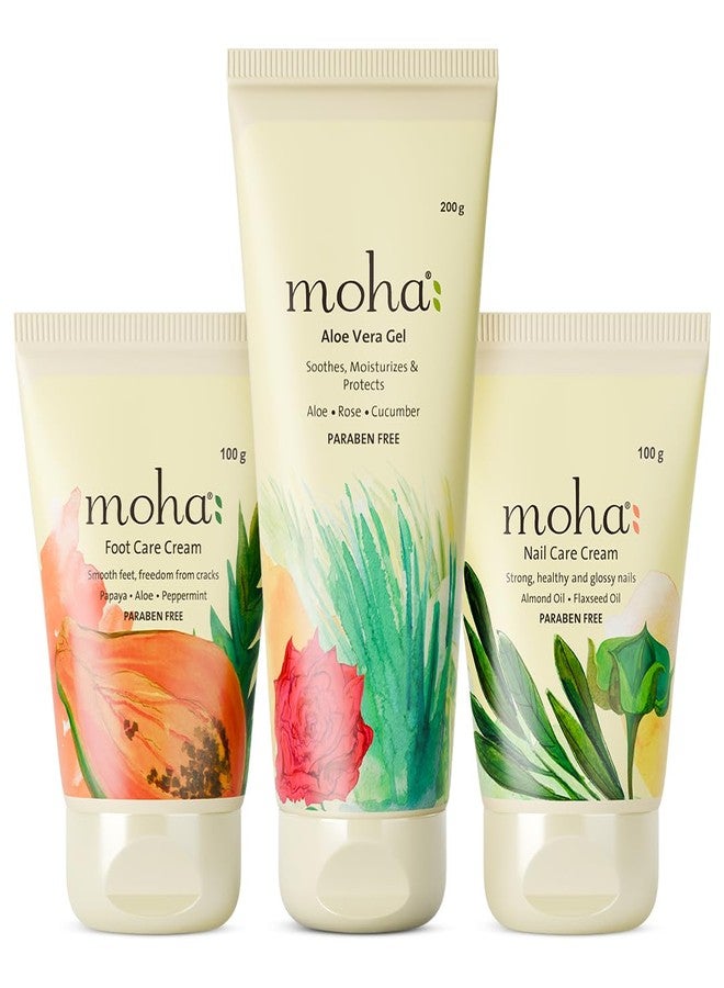 جل الصبار العشبي من موها 200 غرام، كريم للقدمين 100 غرام، وكريم للعناية بالأظافر 100 غرام | منتجات العناية بالبشرة | عبوة ثلاثية