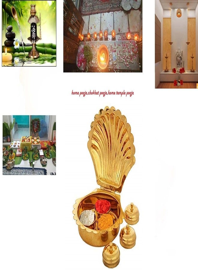 Effigy onlinehub صندوق متعدد الأغراض من النحاس الأصفر من Effigy onlinehub، لحفظ أدوات العبادة (الكركم، الكومكوم، الأرز، الأكشات، السندور)، بتصميم على شكل ضفيرة، مطلي باللون الذهبي، مناسب للمنزل أو المعبد أو الكاراندا. - Image 5