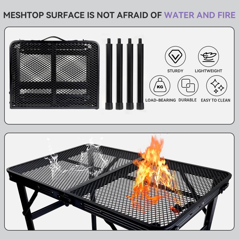 BRIAN & DANY Camping Table Folding Grill Table, Small Foldable Table Height Adjustable, Portable Metal Picnic Table for Outdoor, Black, 2x1.3FT - Image 4