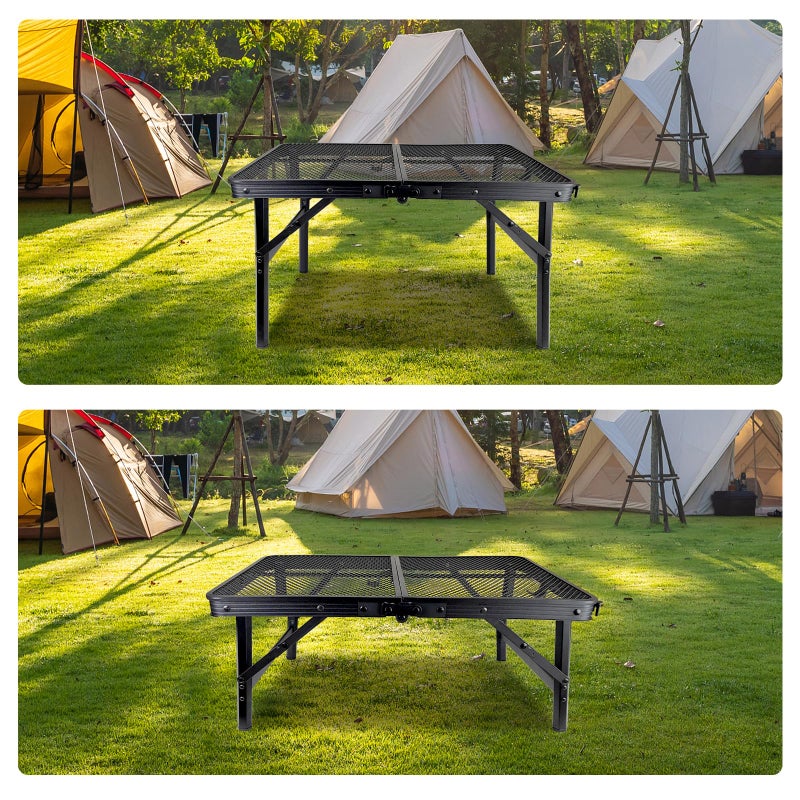 BRIAN & DANY Camping Table Folding Grill Table, Small Foldable Table Height Adjustable, Portable Metal Picnic Table for Outdoor, Black, 2x1.3FT - Image 5