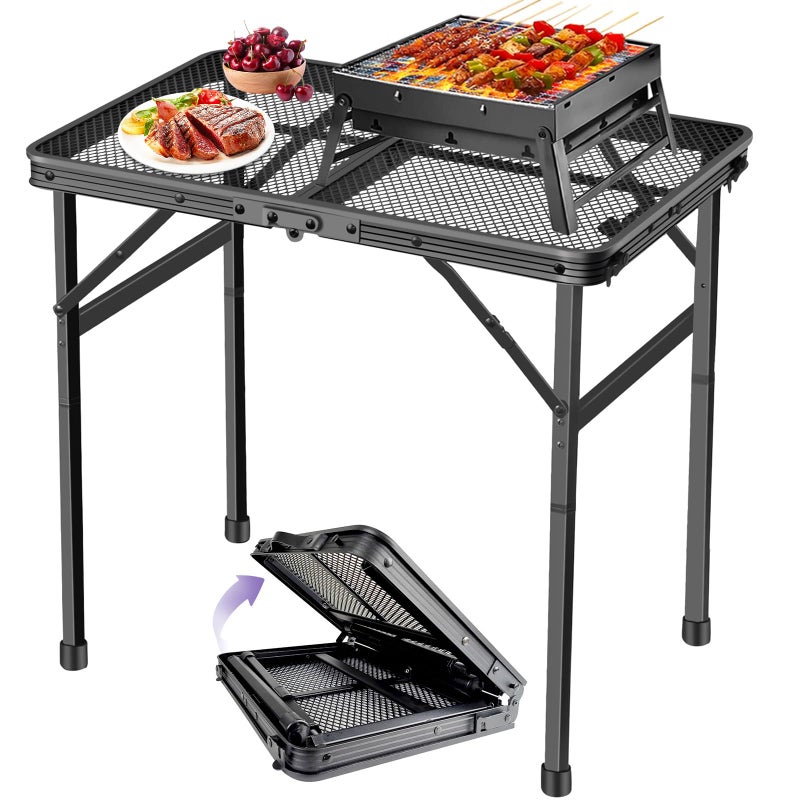 BRIAN & DANY Camping Table Folding Grill Table, Small Foldable Table Height Adjustable, Portable Metal Picnic Table for Outdoor, Black, 2x1.3FT - Image 1