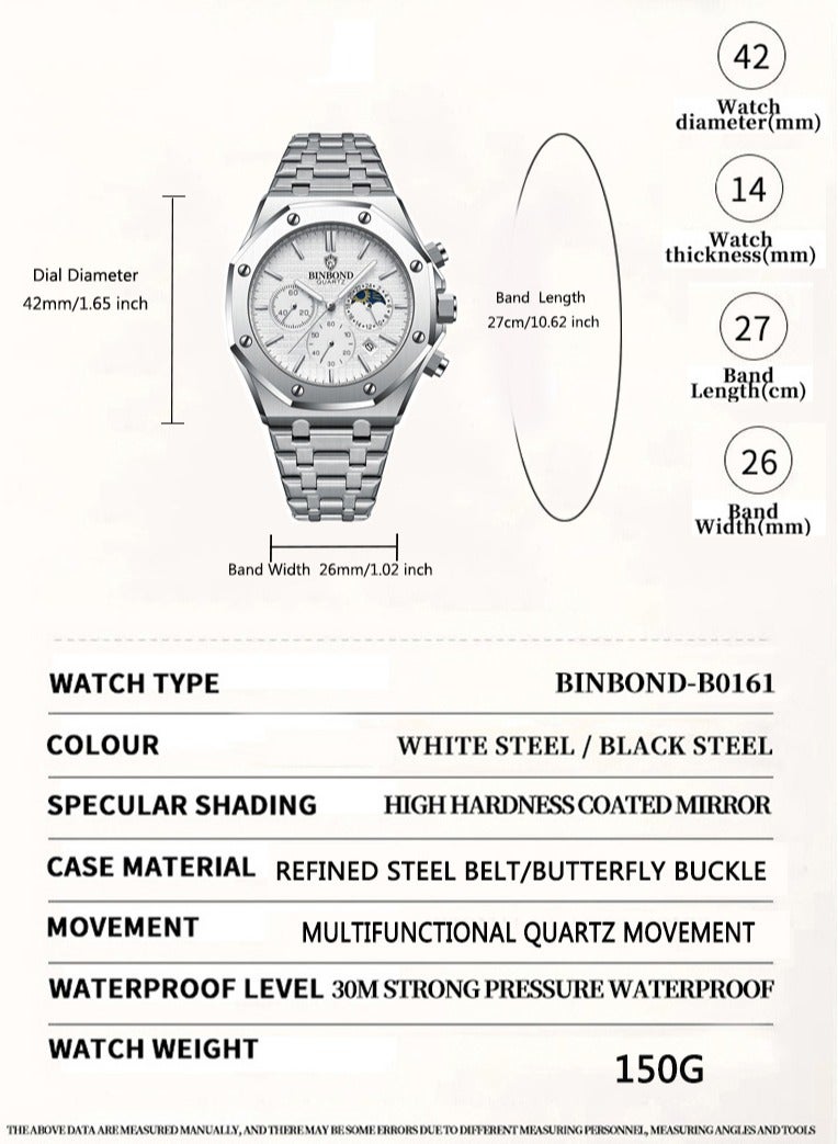 بينبوند ساعة BINBOND B0161 للرجال من أفضل العلامات التجارية ساعة كاجوال فاخرة مضيئة من الفولاذ المقاوم للصدأ مقاومة للماء للرجال مع تاريخ وتقويم - Image 3