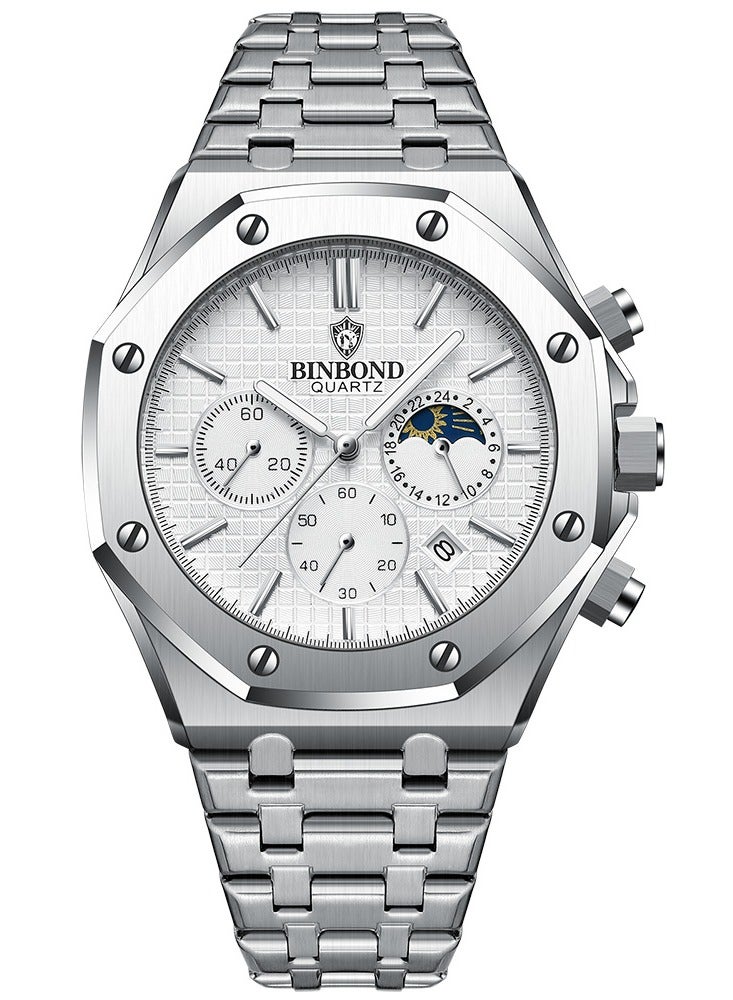 بينبوند ساعة BINBOND B0161 للرجال من أفضل العلامات التجارية ساعة كاجوال فاخرة مضيئة من الفولاذ المقاوم للصدأ مقاومة للماء للرجال مع تاريخ وتقويم - Image 2