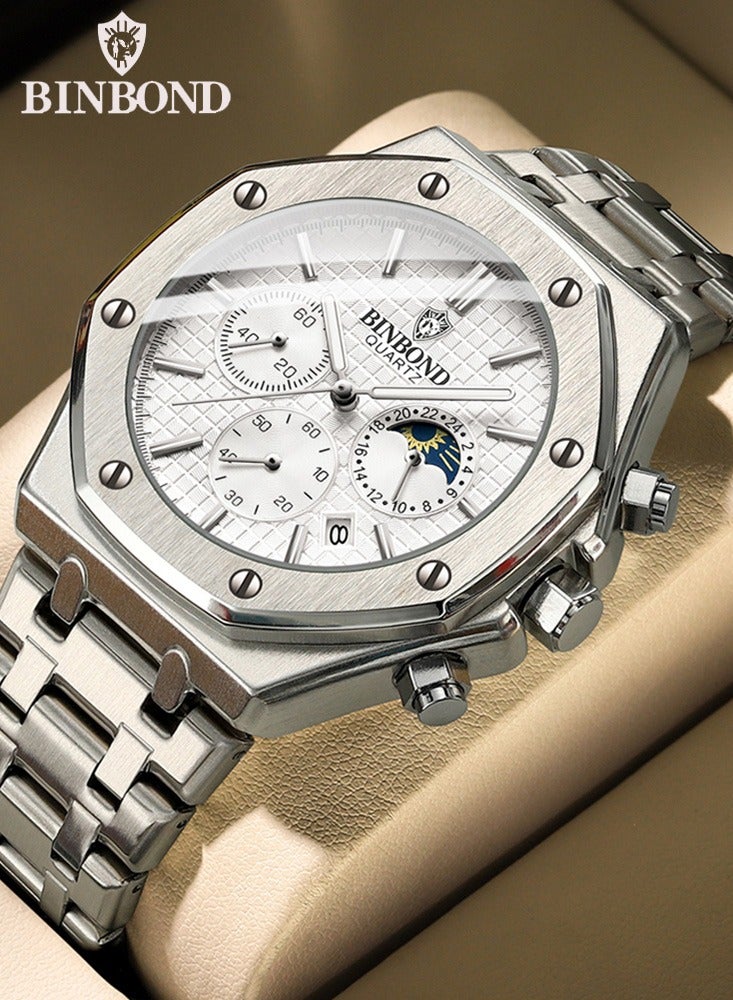 بينبوند ساعة BINBOND B0161 للرجال من أفضل العلامات التجارية ساعة كاجوال فاخرة مضيئة من الفولاذ المقاوم للصدأ مقاومة للماء للرجال مع تاريخ وتقويم - Image 4