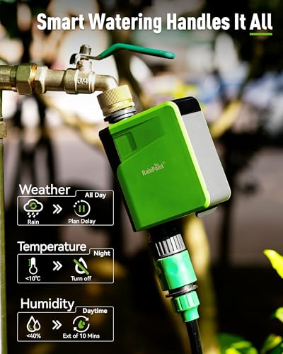 RAINPOINT WiFi Hose Timer, Brass Inlet Smart Sprinkler Timer for Watering, WiFi Watering Timer for Garden Hose with Hub, APP & Voice Control, Automatic Irrigation System for Lawns and Yard - Image 3