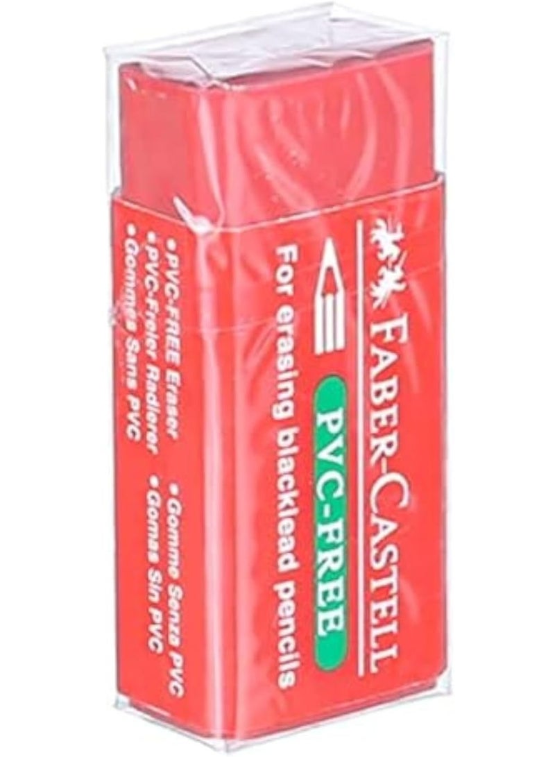 Faber-Castell PVC-Free Red Rectangular Rubber Eraser for School and Office