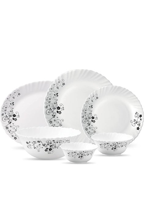 LaOpala Classic 44 Pcs Dinner Sets Glass Material  Plates Mystrio Black Dinner Set Microwave Safe & Dishwasher Safe Minimalist Style Lightweight Bowls, Cups, Plates Set-Reusable