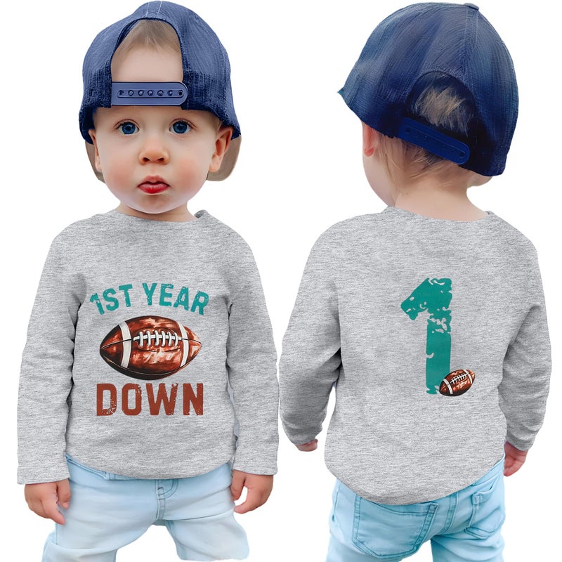 TITKKOP First Birthday Shirt Baby Boys One Year Old Tops 1st Birthday T-Shirt Cotton Long Sleeve Clothes Outfit, Light Gray, 12-18 months - Image 1