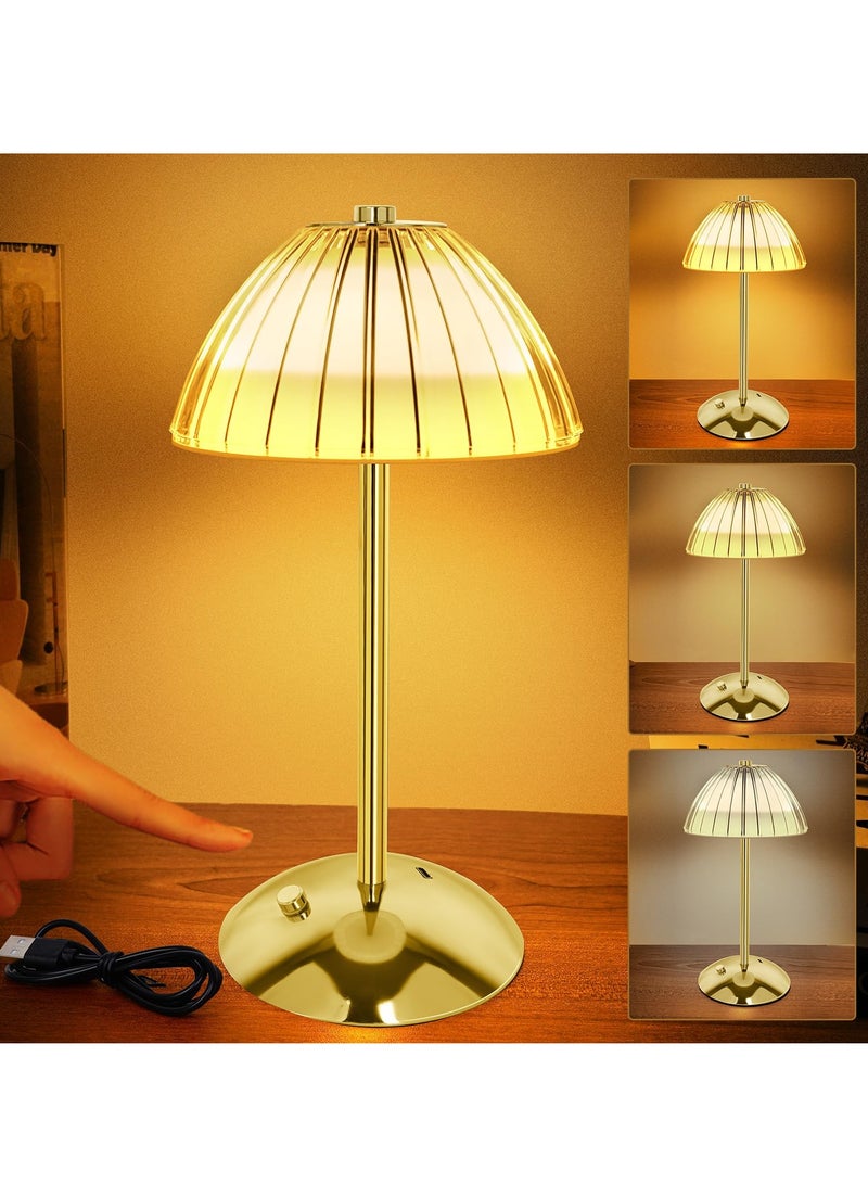 SYOSI Dimmable Table Lamp, Touch lamp for Bedroom Nightstand, Dimmable and USB C Charging Ports for Crystal Lamp, Portable Cordless Metal Lamps for Bedroom Living Room Restaurant Outdoor(Gold) - Image 1