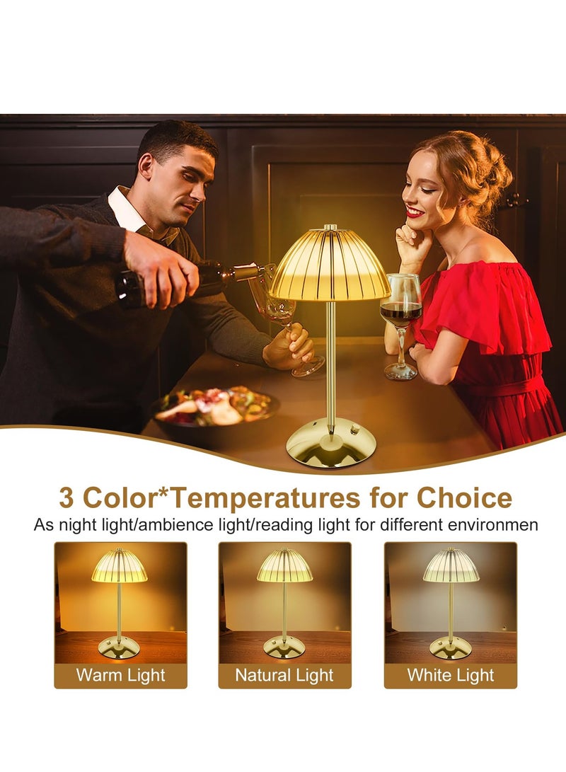 SYOSI Dimmable Table Lamp, Touch lamp for Bedroom Nightstand, Dimmable and USB C Charging Ports for Crystal Lamp, Portable Cordless Metal Lamps for Bedroom Living Room Restaurant Outdoor(Gold) - Image 2