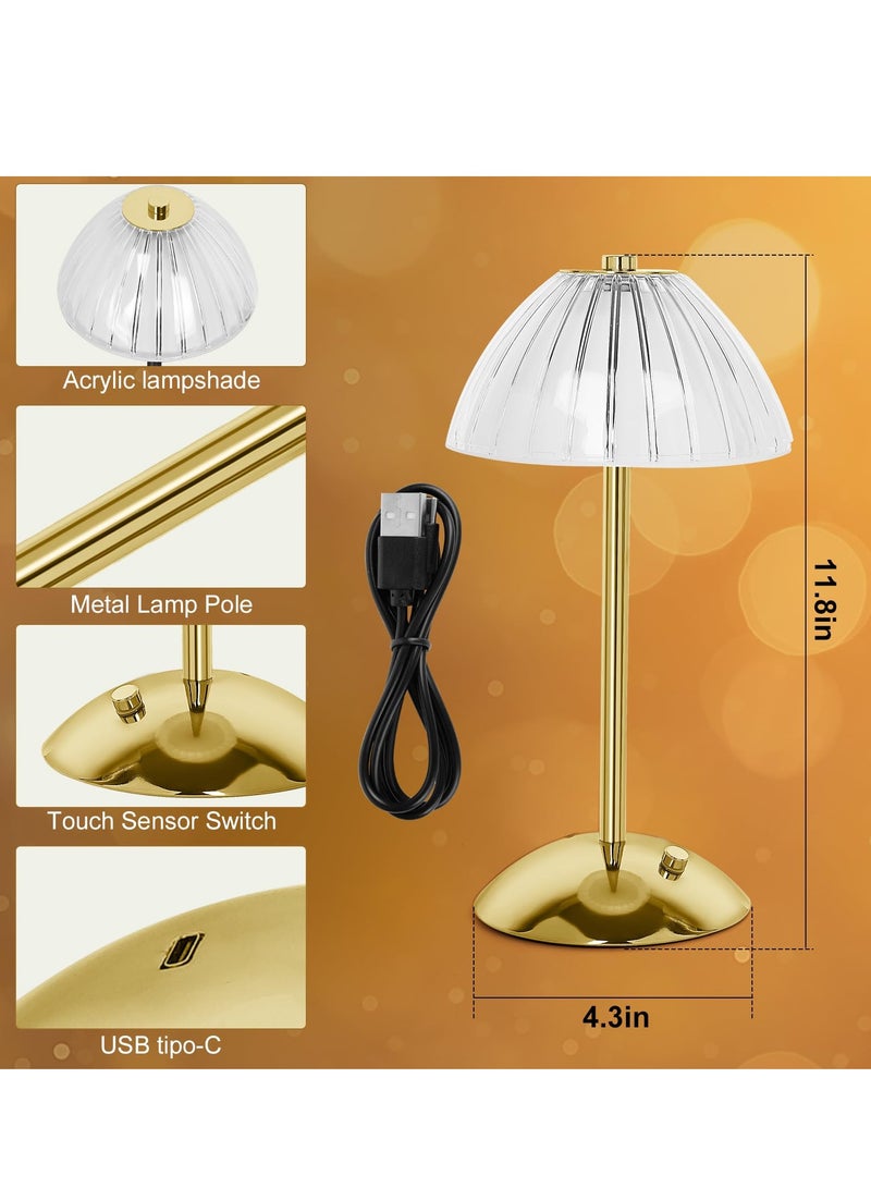 SYOSI Dimmable Table Lamp, Touch lamp for Bedroom Nightstand, Dimmable and USB C Charging Ports for Crystal Lamp, Portable Cordless Metal Lamps for Bedroom Living Room Restaurant Outdoor(Gold) - Image 5