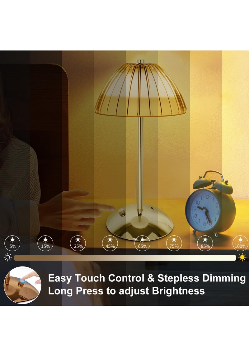 SYOSI Dimmable Table Lamp, Touch lamp for Bedroom Nightstand, Dimmable and USB C Charging Ports for Crystal Lamp, Portable Cordless Metal Lamps for Bedroom Living Room Restaurant Outdoor(Gold) - Image 3