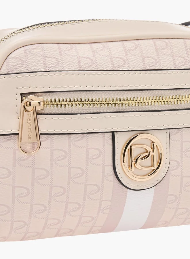 بابريكا Women's Monogram Print Crossbody Bag with Adjustable Strap and Zip Closure