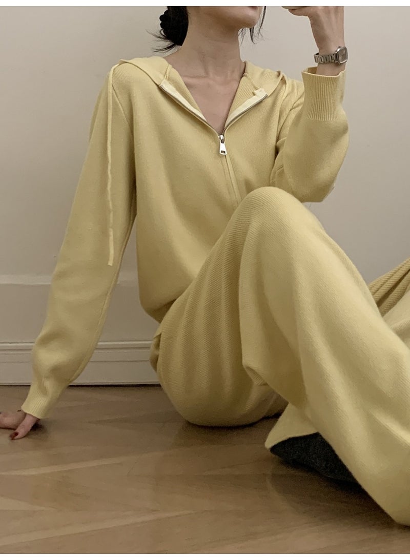 NIBEMINENT Autumn Winter Knitted Two Piece Set Female Long Sleeve Zipper Sweater Cardigan Casual Trousers Knit Outfits Lady - Image 4