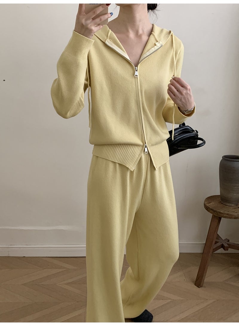 NIBEMINENT Autumn Winter Knitted Two Piece Set Female Long Sleeve Zipper Sweater Cardigan Casual Trousers Knit Outfits Lady - Image 3