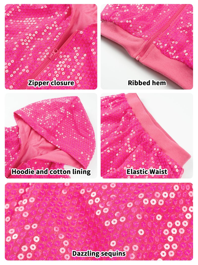 Lolanta Girls' Sequin Jacket Sequin Pants Dance Costume For 90S Theme Party Shiny Dance Clothing Set (Rosered  7-8 Years) - Image 4