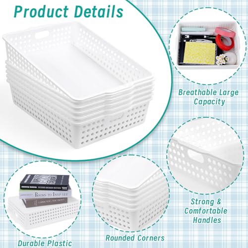 UZLU 12 Pcs Plastic Storage Baskets Bulk 14 x 10 In Stackable Storage Bin with Handles A4 Size Desktop File Letter Organizer Tray Multi-purpose Container for Shelve Desktop Classroom Office Home Playroom - Image 3