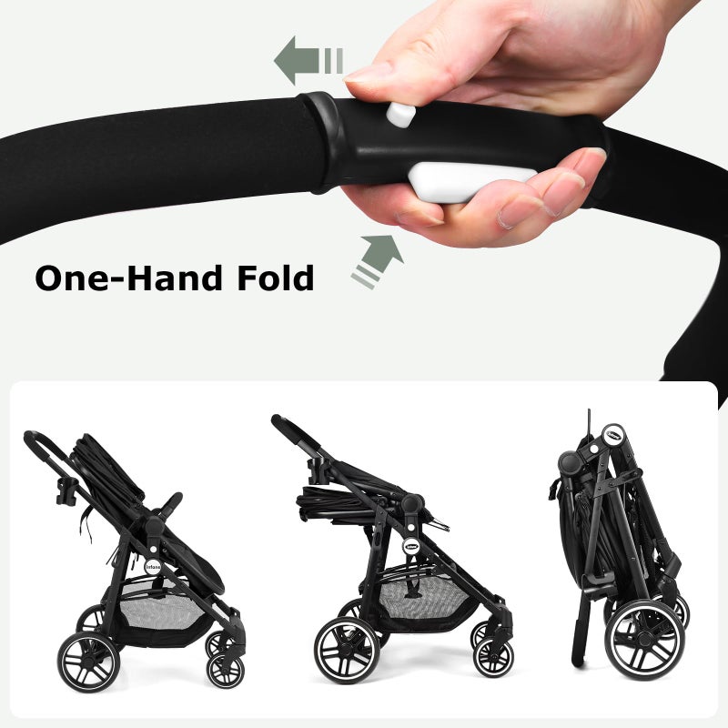 INFANS 2 in 1 Baby Stroller, High Landscape Infant Stroller & Reversible Bassinet Pram, Foldable Pushchair with Adjustable Canopy, Storage Basket, Cup Holder, Suspension Wheels (Black) - Image 5