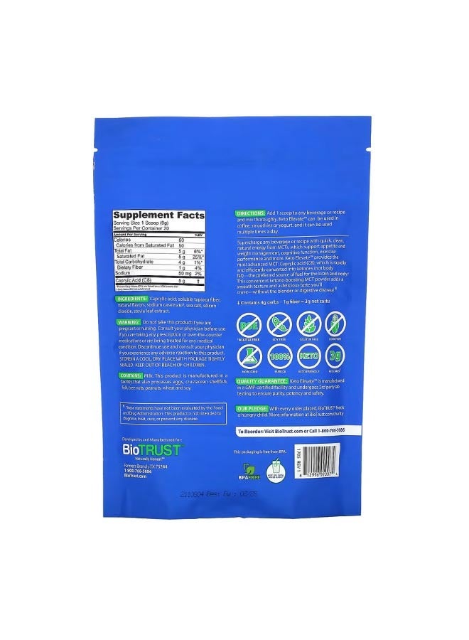 BioTrust Keto Elevate C8 MCT Oil Powder French Vanilla 6.3 oz 181 g - Image 2
