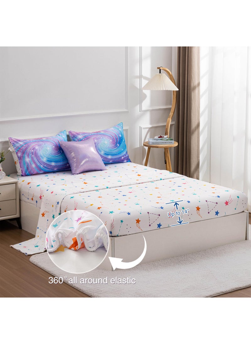 Btargot Btargot Super Soft 6 Pieces Gradient Star Ring Comforter Set  Colorful Glitter Rainbow Star Pattern Bedding Set for Boys Girls Teens  Queen Purple  - Image 4