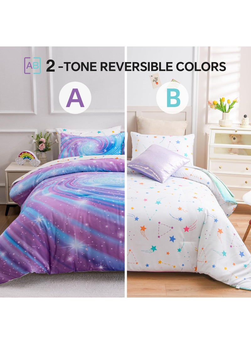 Btargot Btargot Super Soft 6 Pieces Gradient Star Ring Comforter Set  Colorful Glitter Rainbow Star Pattern Bedding Set for Boys Girls Teens  Queen Purple  - Image 2