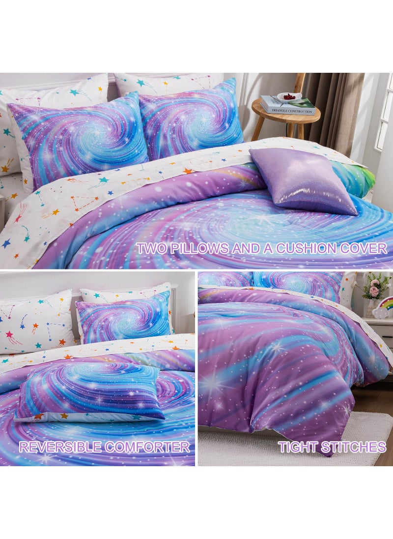 Btargot Btargot Super Soft 6 Pieces Gradient Star Ring Comforter Set  Colorful Glitter Rainbow Star Pattern Bedding Set for Boys Girls Teens  Queen Purple  - Image 5